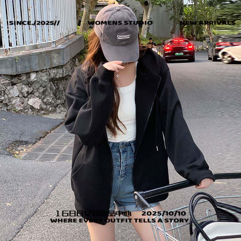 广州十三行女装连帽卫衣女秋季新款外套韩版宽松慵懒秋冬季加绒开