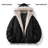 嘉兴平湖羽绒服男款 复古加绒领棉服青年宽 美式 冬季 棉衣男秋冬新款