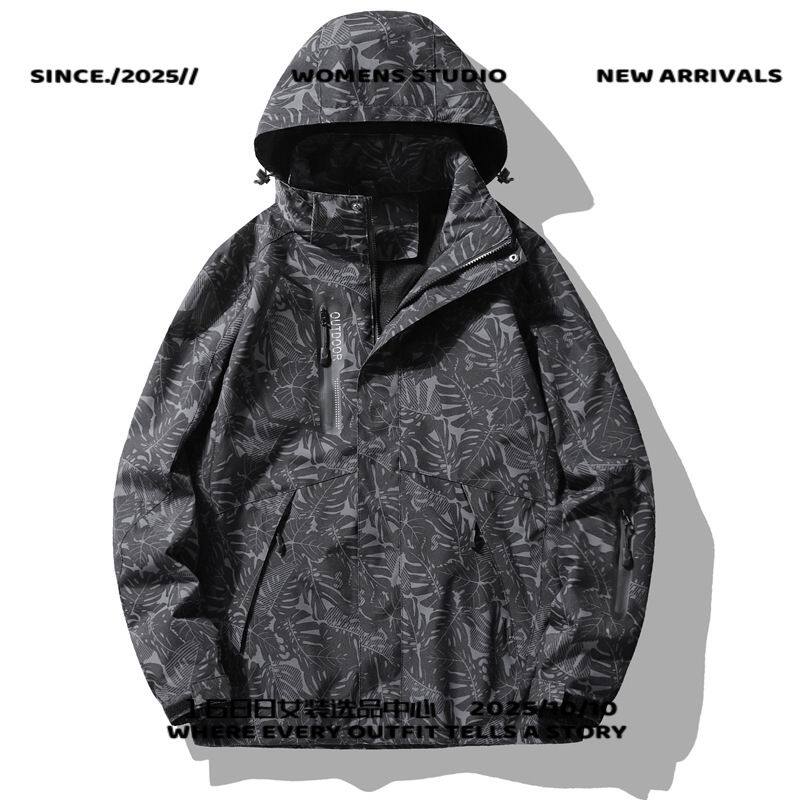 薄款迷彩防水登山服防风外套男款印制户外三防连帽冲锋衣