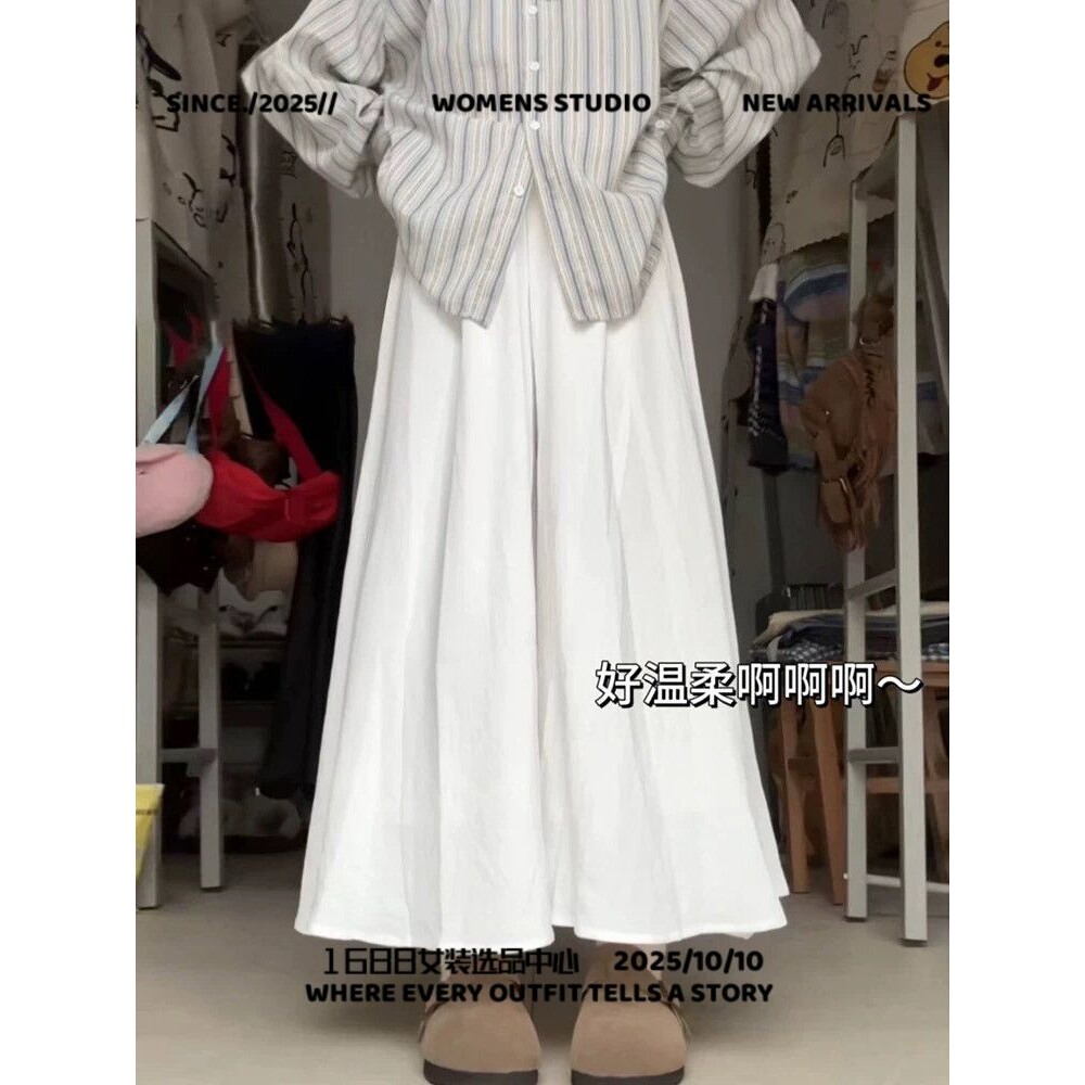 广州富雅服装白色冰丝裤裙女春款高腰字半身裙小个子叠穿凉凉阔腿
