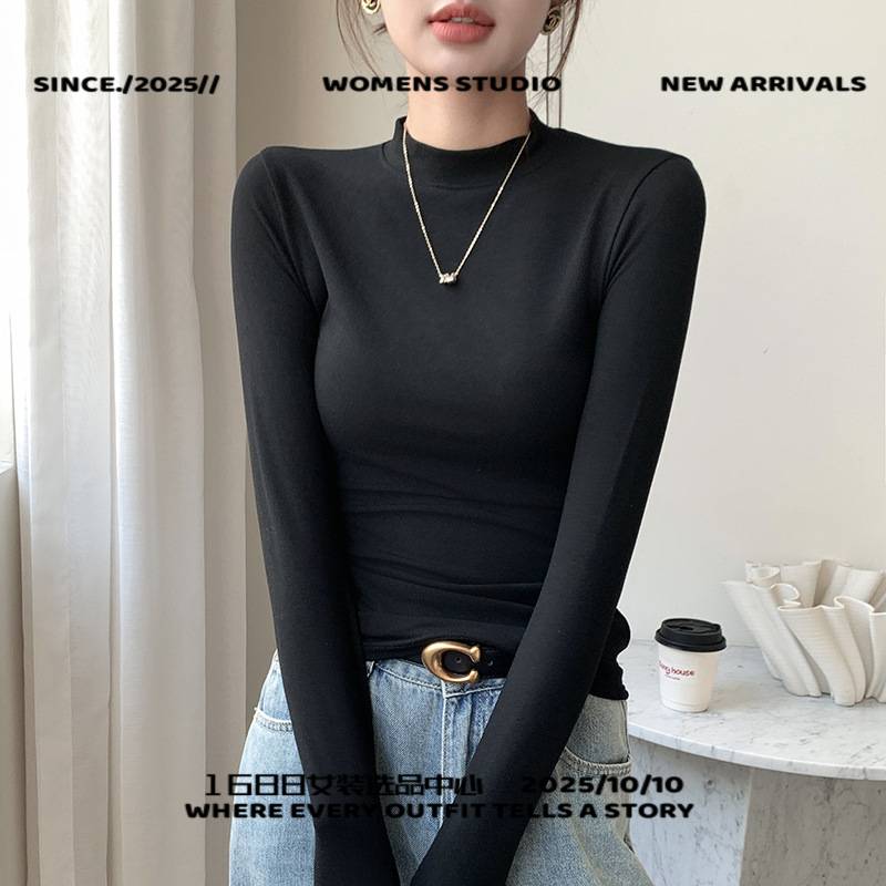 汕头市歌美茵服饰半高领打底衫女秋冬季加绒加厚内搭高级感修身磨