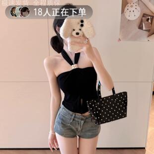 辣妹挂脖吊带背心女2026早春新款不规则设计感袖上衣内搭打底衫
