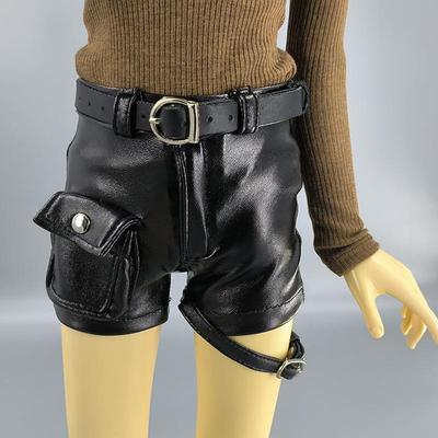 弹力pu工装短裤浅紫娃衣