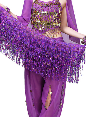 Belly dance sequin tassel short skirt 肚皮舞亮片流苏绑带短裙