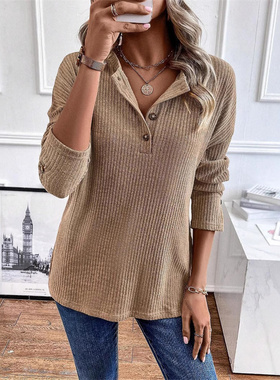 fashion women fleeces ladies tops春秋针织坑条套头半开领卫衣