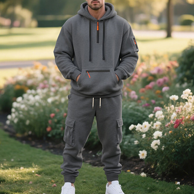 Winter plus loose men's casual sports hoodie sweatpants set