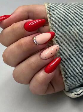 24Pcs Detachable Almond False Nails with Pearl Decoration El