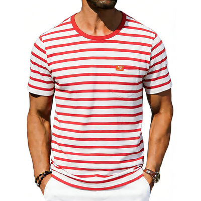 Men's casual striped short sleeve shirt round neck T-shirts