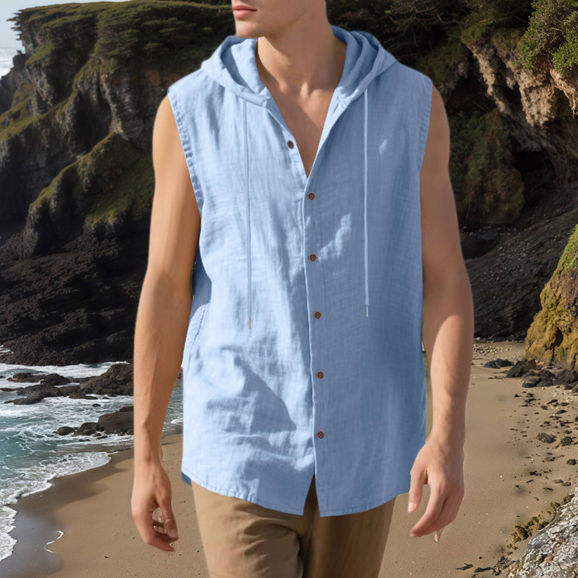 Men's casual sleeveless camisole shirt male top 男坎肩衬衫