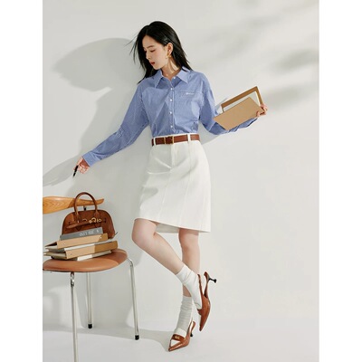 法式时尚通勤格子长袖衬衫女2026春季新款百搭宽松叠穿翻领薄衬衣