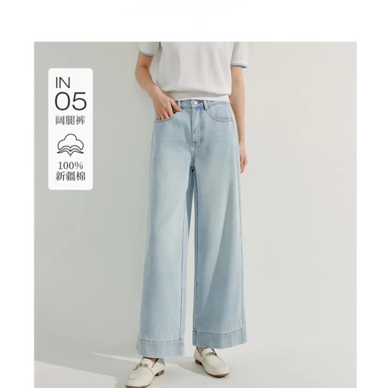 做旧水洗蓝阔腿牛仔裤女2025年春季新纯棉小个子直筒显瘦九分裤,女装/女士精品,牛仔裤,淘宝优惠券,粉丝福利购,淘宝优惠卷