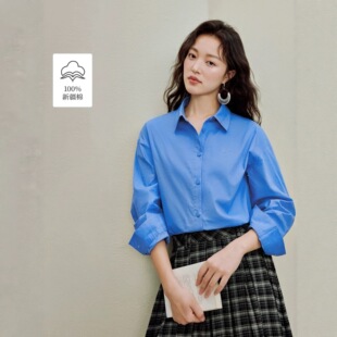 韩版 撤柜折扣2026年搭配百搭蓝色长袖 新款 女春季 休闲衬衣 衬衫