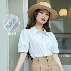 撤柜通勤绣花短袖白衬衫女2026夏季新款纯棉田园文艺时尚衬衣上衣