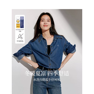 智调温牛仔衬衣女2026年春季款刺绣翻领长袖百搭通勤外套衬衫上衣