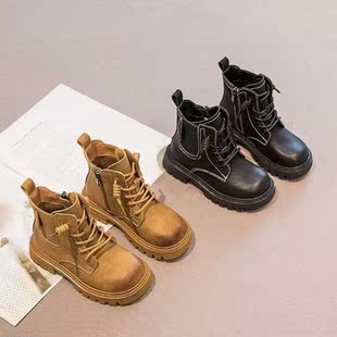 真皮儿童大黄靴2025秋冬新款英伦风时尚短靴软底马丁靴女童皮靴潮