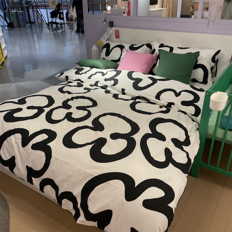 IKEA宜家 克利布卡 被套和枕套棉和粘胶纤维材质黑白圆形图案被罩
