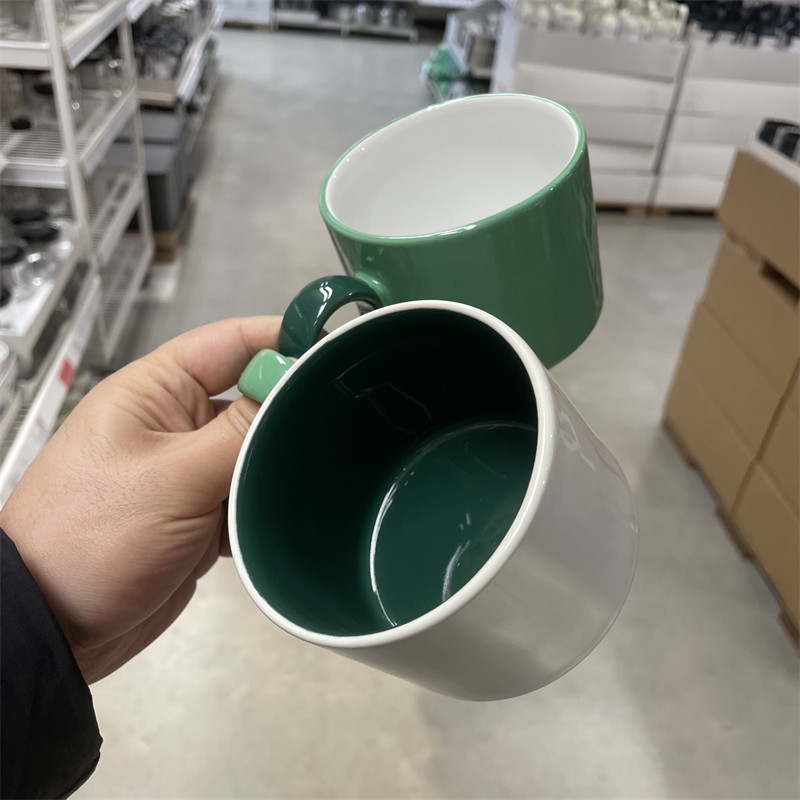 IKEA宜家白色绿色大杯牛奶喝水杯