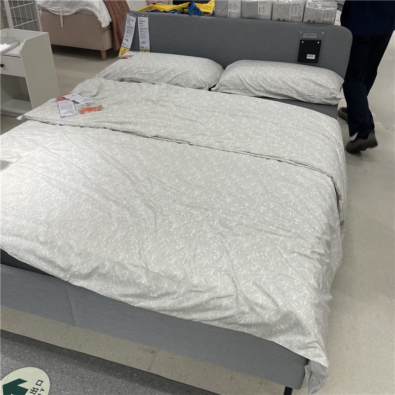 IKEA宜家 索特德 被套白色灰色树叶清新图案单人双人学生宿舍被罩