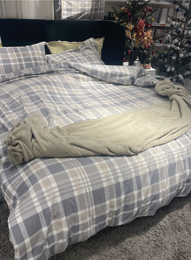 IKEA宜家 瑞普维德 被套纯棉磨毛棉绒保暖加厚灰色方格多件套