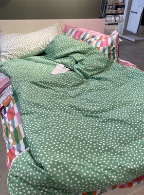 IKEA宜家 比约劳玛 被套和枕套春意绿色点点图案棉和粘胶纤维被罩