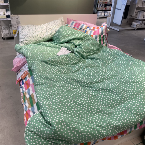 IKEA宜家 比约劳玛 被套和枕套春意绿色点点图案棉和粘胶纤维被罩
