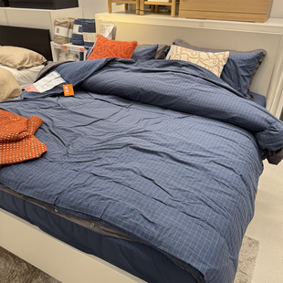 IKEA宜家 多弗塔克耶 被套和枕套纯棉材质格子图案温馨床上被罩