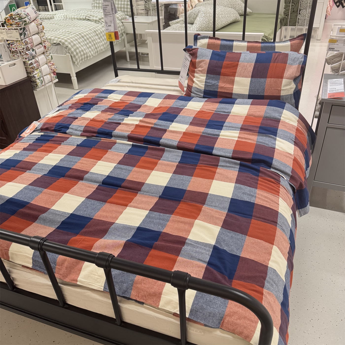 IKEA宜家 布拉森纳 被套和枕套纯棉微磨毛红色蓝色方格图案被罩