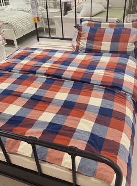 IKEA宜家 布拉森纳 被套和枕套纯棉微磨毛红色蓝色方格图案被罩