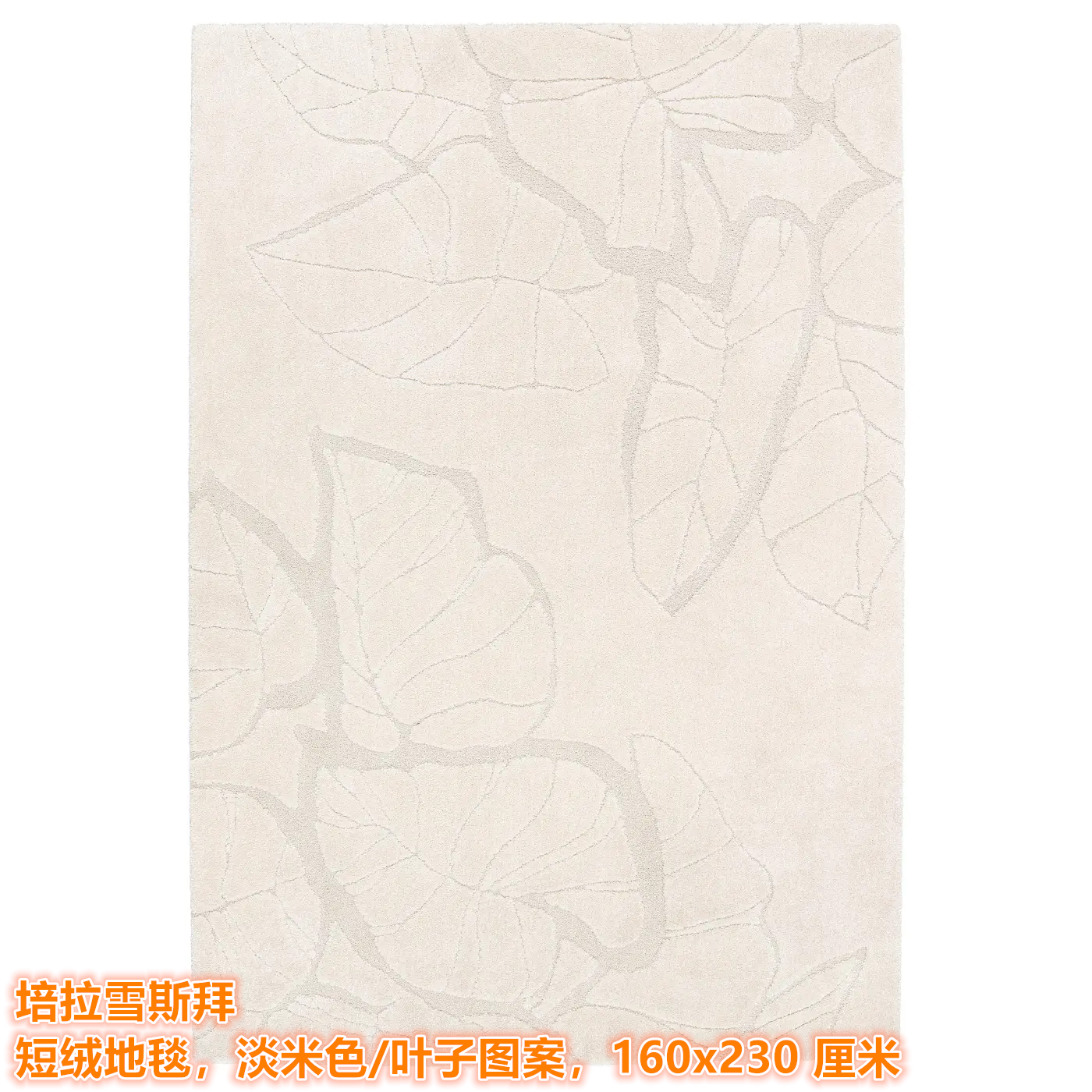 IKEA宜家新款培拉雪斯拜 短绒地毯简约温馨大地毯淡米色/叶子图案