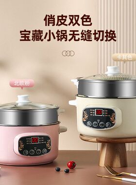 电煮锅多功能家用电火锅学生宿舍煮面小电锅蒸煮一体锅电炒菜炒锅