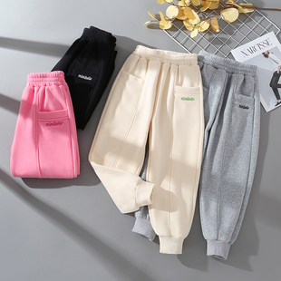 女宝卫裤加绒女童裤女童阔腿裤洋气宝宝外穿加厚宽松中大童秋冬