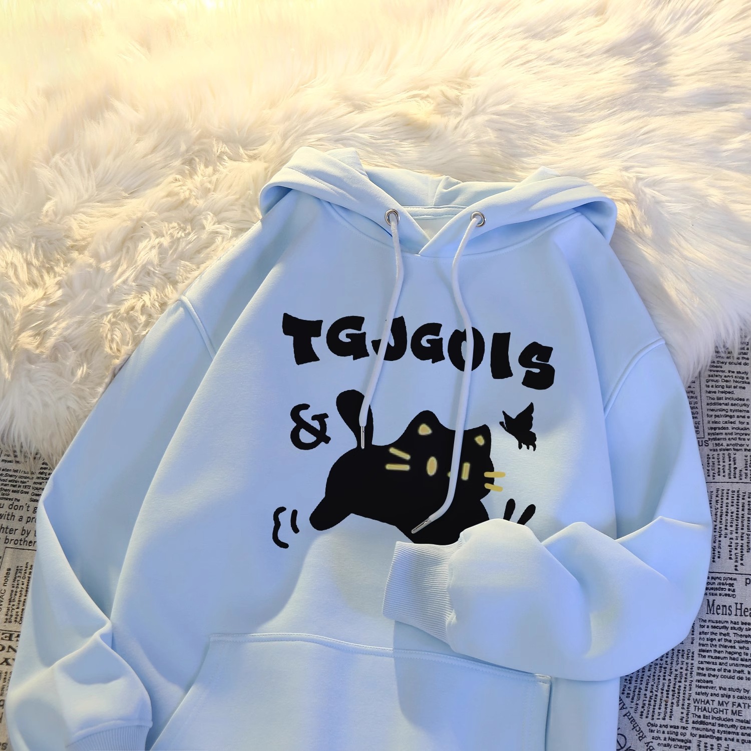 2025新款秋冬加绒慵懒风女童卫衣宽松中大童美式潮牌连帽外套上衣