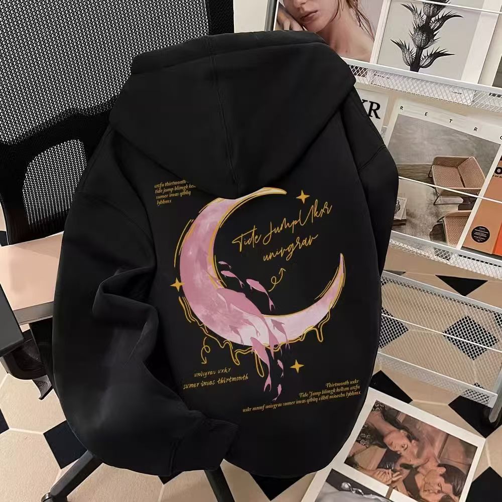 女童美式复古连帽卫衣2025秋冬新款潮牌初中高中学生加绒慵懒外套