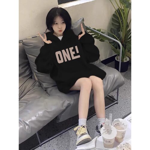 女童潮酷字母印花卫衣连帽中大童秋冬韩版炸街ins网红加绒上衣服