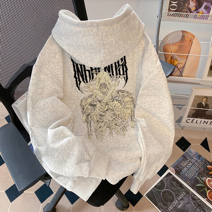 女童美式复古宽松连帽卫衣外套秋冬新款中大童设计感小众加绒上衣