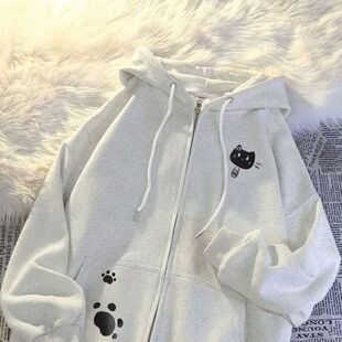 女童早春慵懒风薄款开衫连帽卫衣2026秋冬新款中大童加绒拉链外套