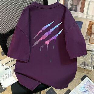 男女童美式抓痕纯棉短袖T恤2025新款中大童小众设计感宽松半袖潮