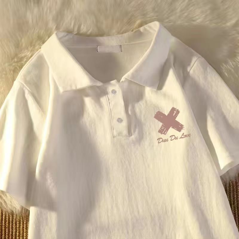 女童T恤polo衫短袖纯棉夏季新款儿童学院风白色宽松小众显瘦上衣