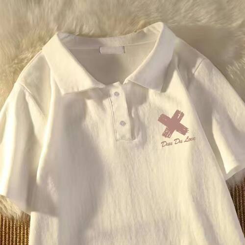 女童T恤polo衫短袖纯棉夏季新款儿童学院风白色宽松小众显瘦上衣