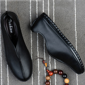 爸爸男鞋 中老年秋冬父亲休闲皮鞋 老头一脚蹬透气软底软面真皮僧鞋