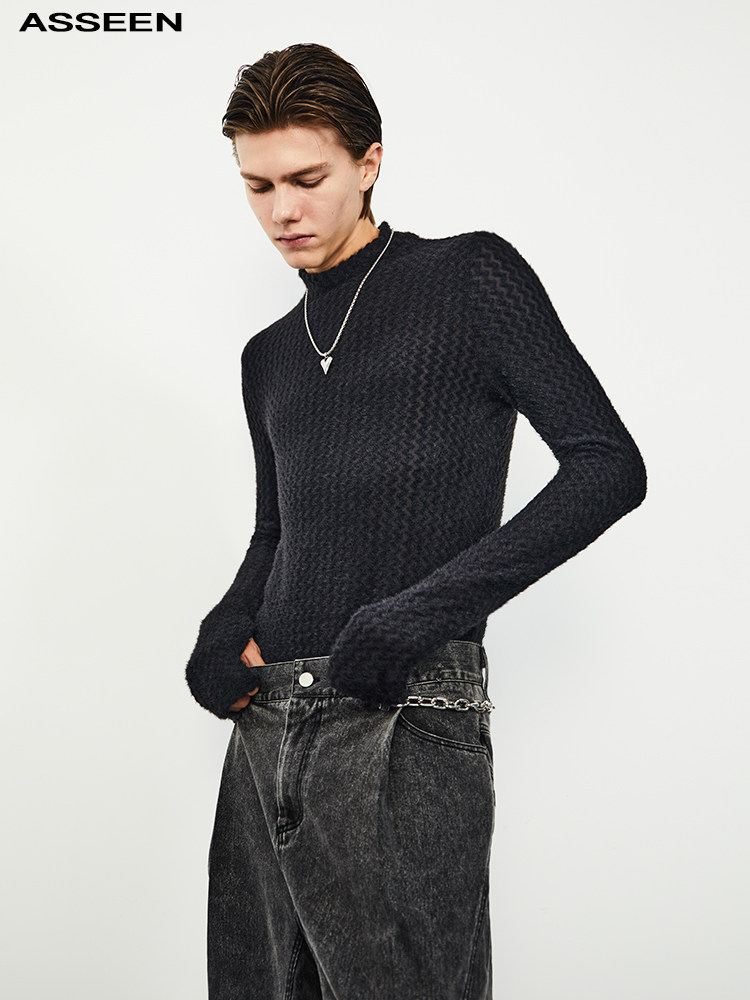 ASSEENH型针织半高领之字型柔软