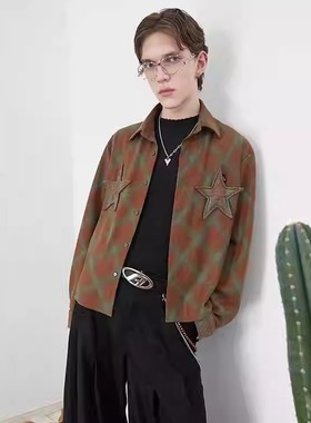 ASSEEN 菱形格幻视衬衫 截短廓形 五角星装饰 酷炫撞色斜格纹