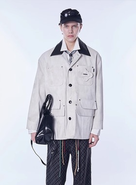 ASSEEN 真牛皮拼接 做旧脏脏巴恩风夹克 长期主义外套 男女同款