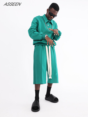 ASSEEN卫裤阔腿休闲宽腰短裤百搭