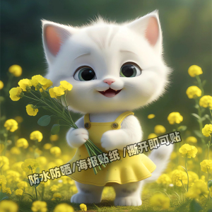 家居儿童房间厕所门窗背景墙面装饰拿花儿小猫海报贴纸画遮丑自粘