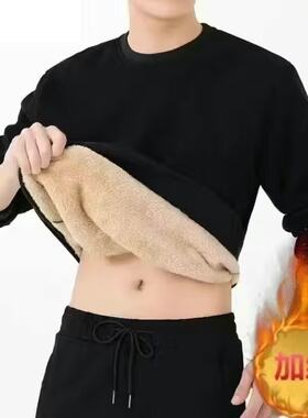 2026外贸羊羔绒圆领卫衣男士秋冬季新款宽松保暖加绒加厚男装上衣