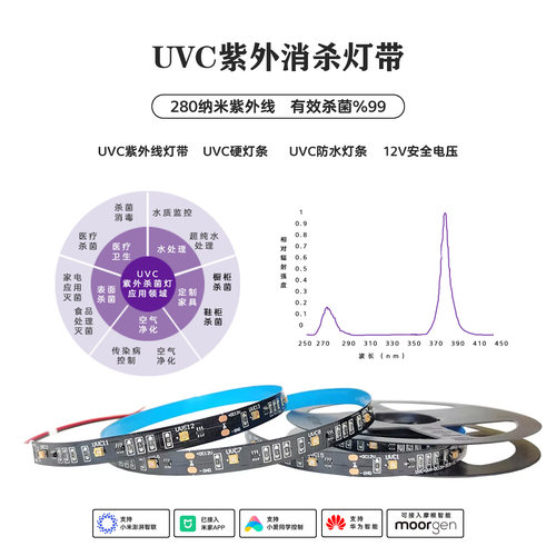 uvc紫外线消杀菌灯条12vLED灯条270nm衣柜橱柜医疗除螨软灯带280n