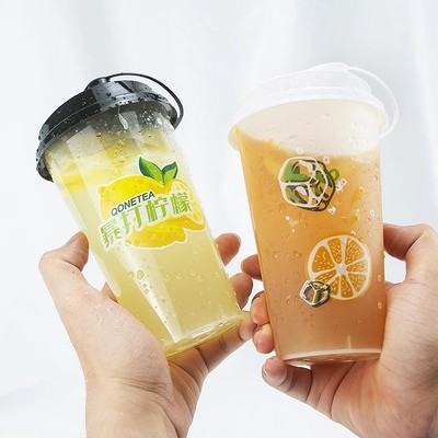 PP暴打手打柠檬500ml奶茶杯一次性带盖700ml饮料品果汁冷热饮杯子
