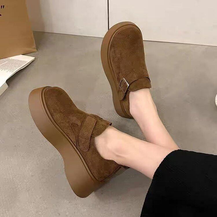 品牌真皮厚底勃肯鞋女2025秋冬季新款单鞋增高乐福鞋加绒雪地靴子