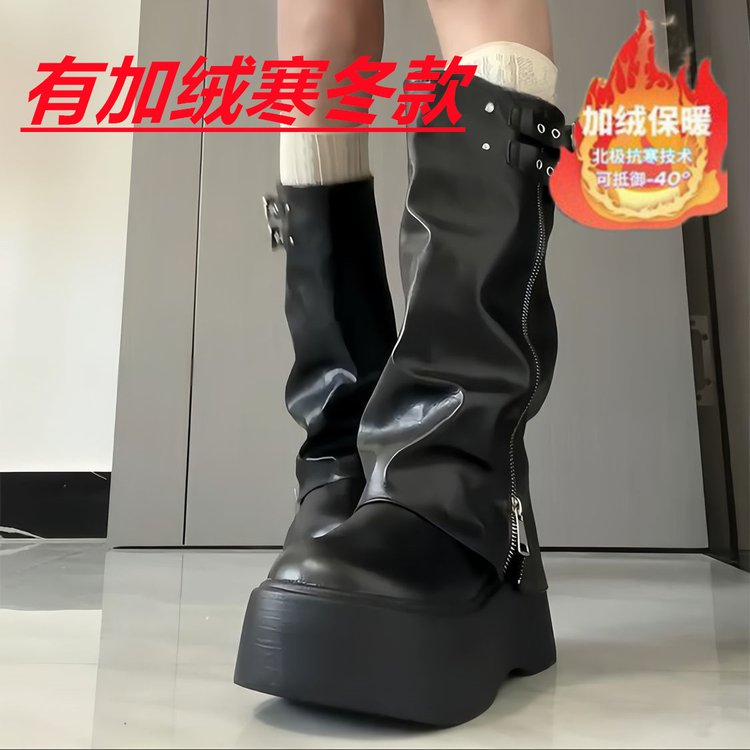 厚底长靴女2025春秋新款不过膝长筒靴小个子裤管靴女松糕底骑士靴